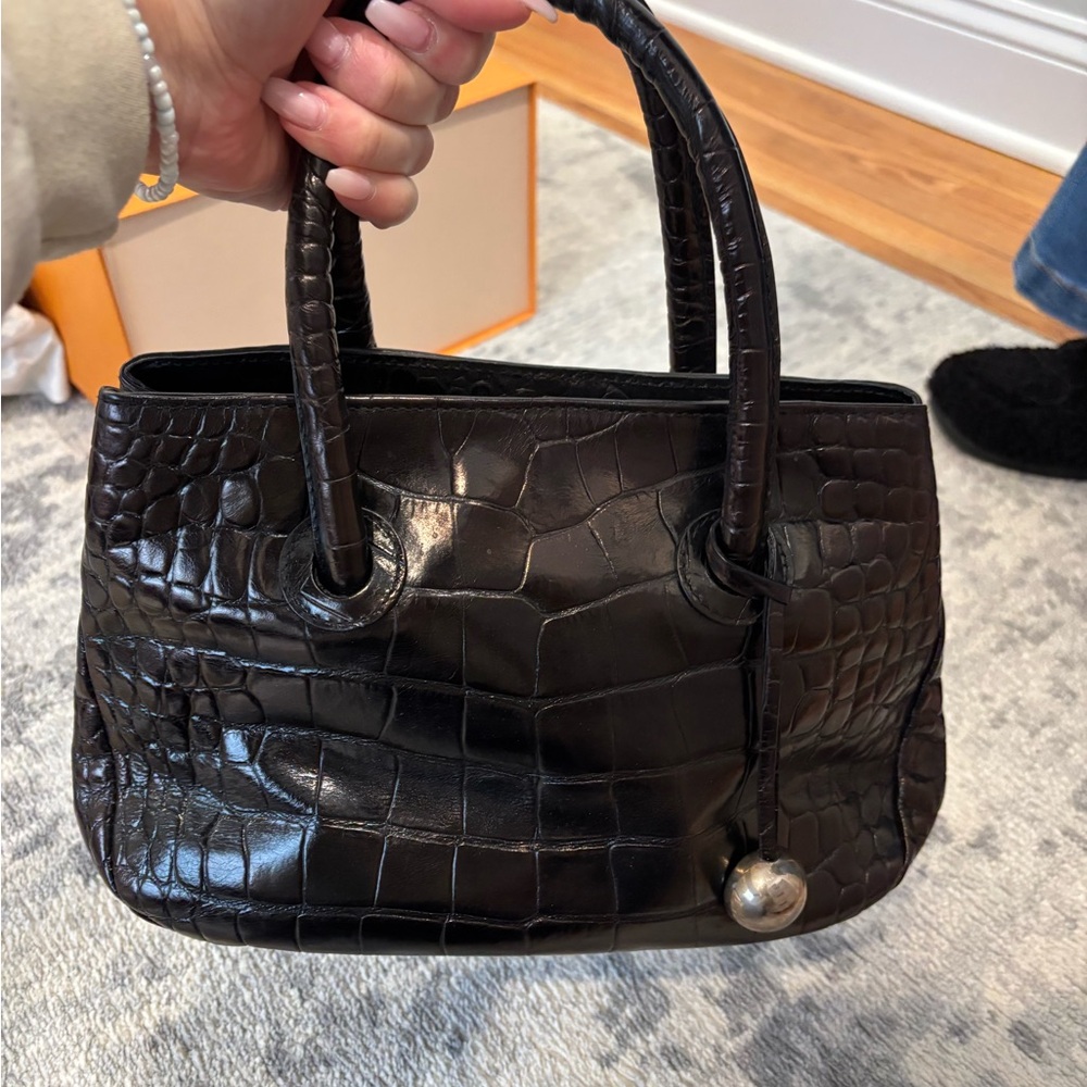 Furla Dark Croc-Embossed Leather Tote Handbag - Women Bags